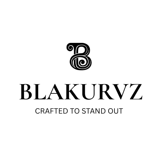 Black logo and text 'BLAKURVZ CRAFTED TO STAND OUT' on a white background